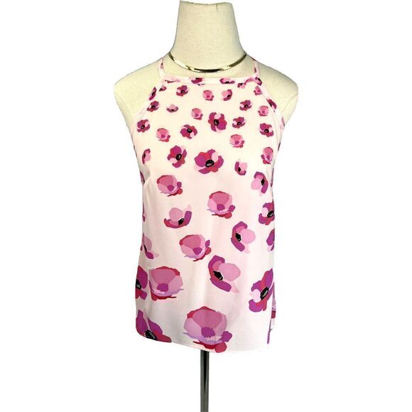 Cabi Pink Tank Top Floating Poppies Floral Tie Back Halter New - Picture 3 of 15